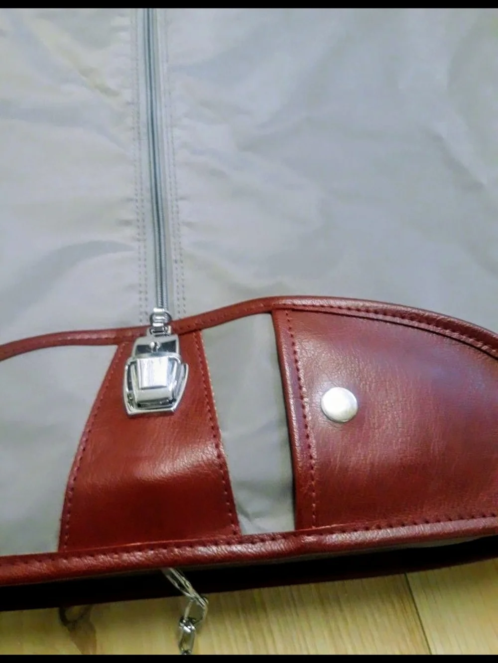Vintage Collectible Gray and Burgundy American Travel Garment Bag Shoulder Strap